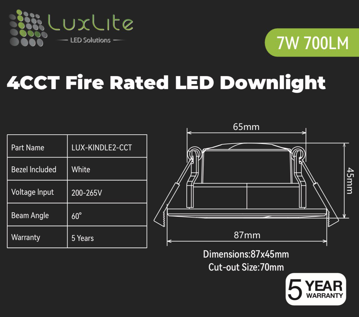 Fire Rated | 7W Kindle 2 | IP65 | 4 CCT LED Downlight - Image 4